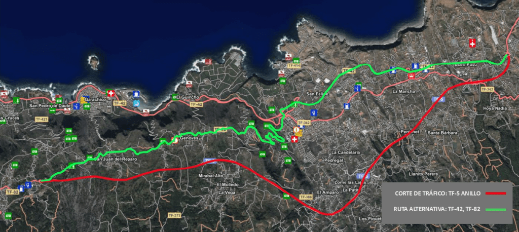 Cabildo Anuncia Cierre Temporal de la TF 5 entre Icod de los Vinos y El Tanque para Rehabilitación de la Carretera