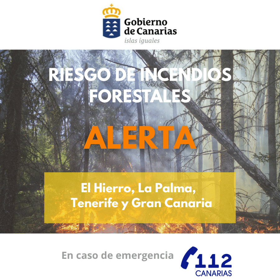 Actualización de Alerta por Riesgo de Incendio Forestal en La Palma, El Hierro, Tenerife y Gran Canaria