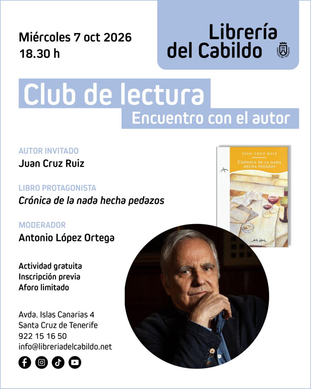 La Librería del Cabildo Presenta la Obra Maestra de Juan Cruz en su Club de Lectura